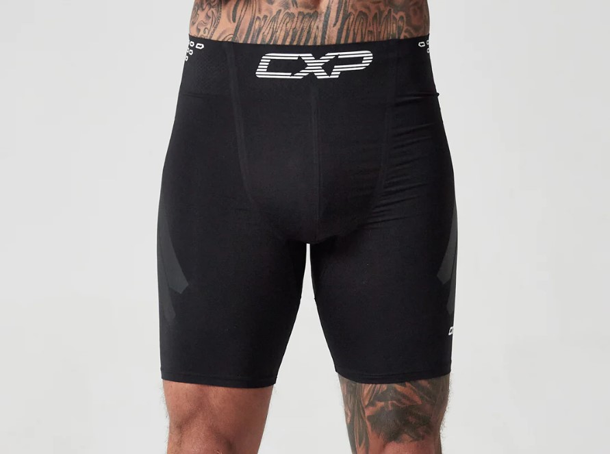 Product shot of a man wearing CXP compression shorts