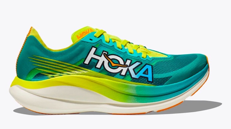 Product shot of a Hoka Rocket X 2 running shoe