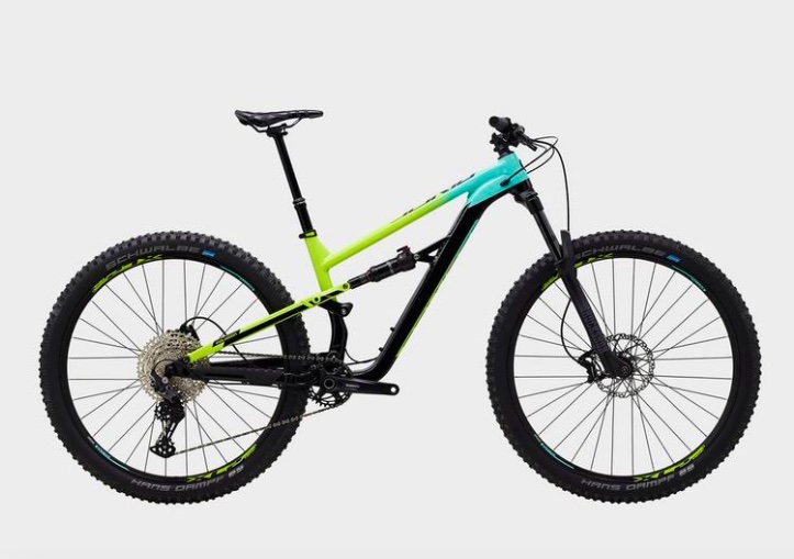 Product shot of a full-suspension mountain bike