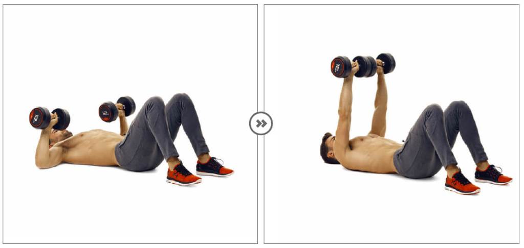 man performing dumbbell floor press exercise