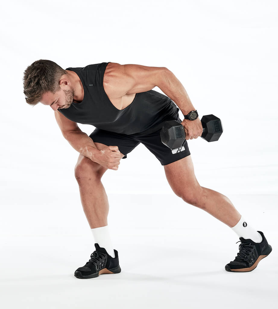 stage two of single-arm dumbbell row